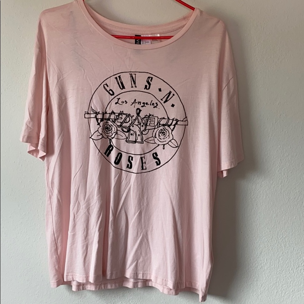 H&M Oversized Guns & Roses Pink T-Shirt